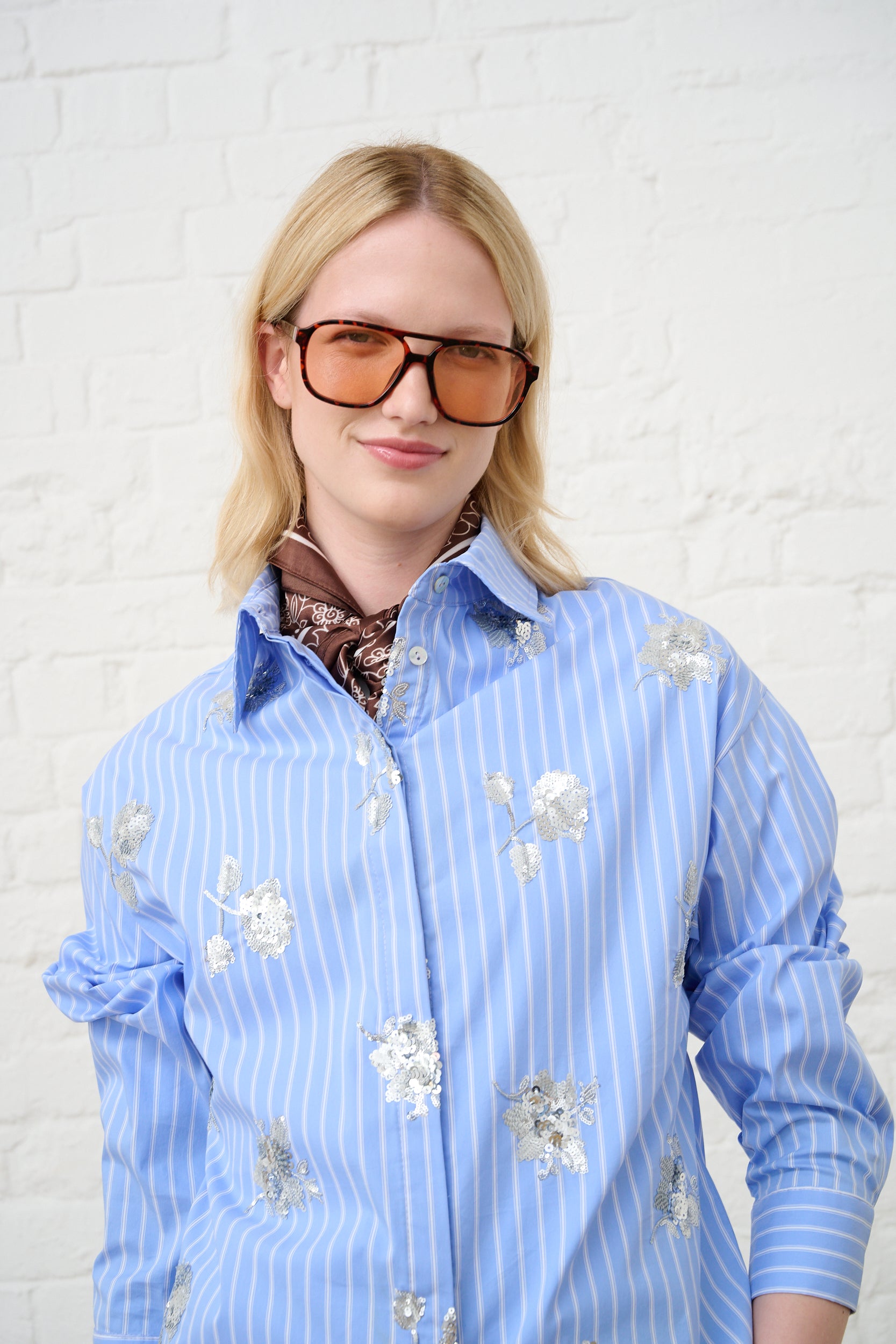 Luxe Sequined Shirt in Blue Stripe