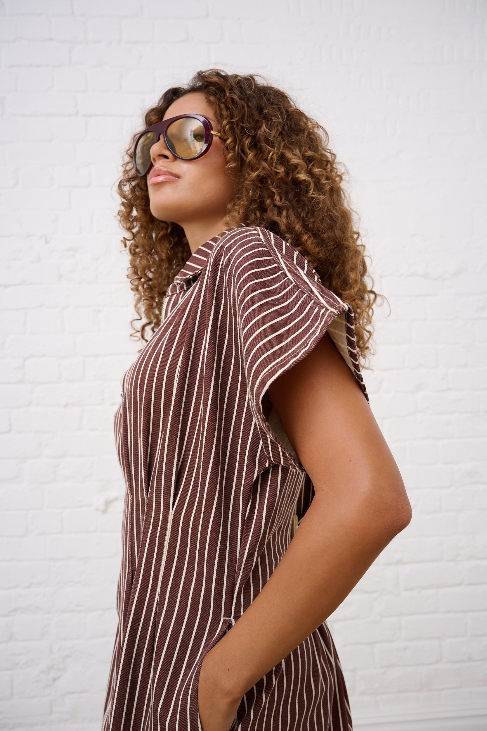 Zip Front Denim Shirt Dress in Choc Stripe – Me&B