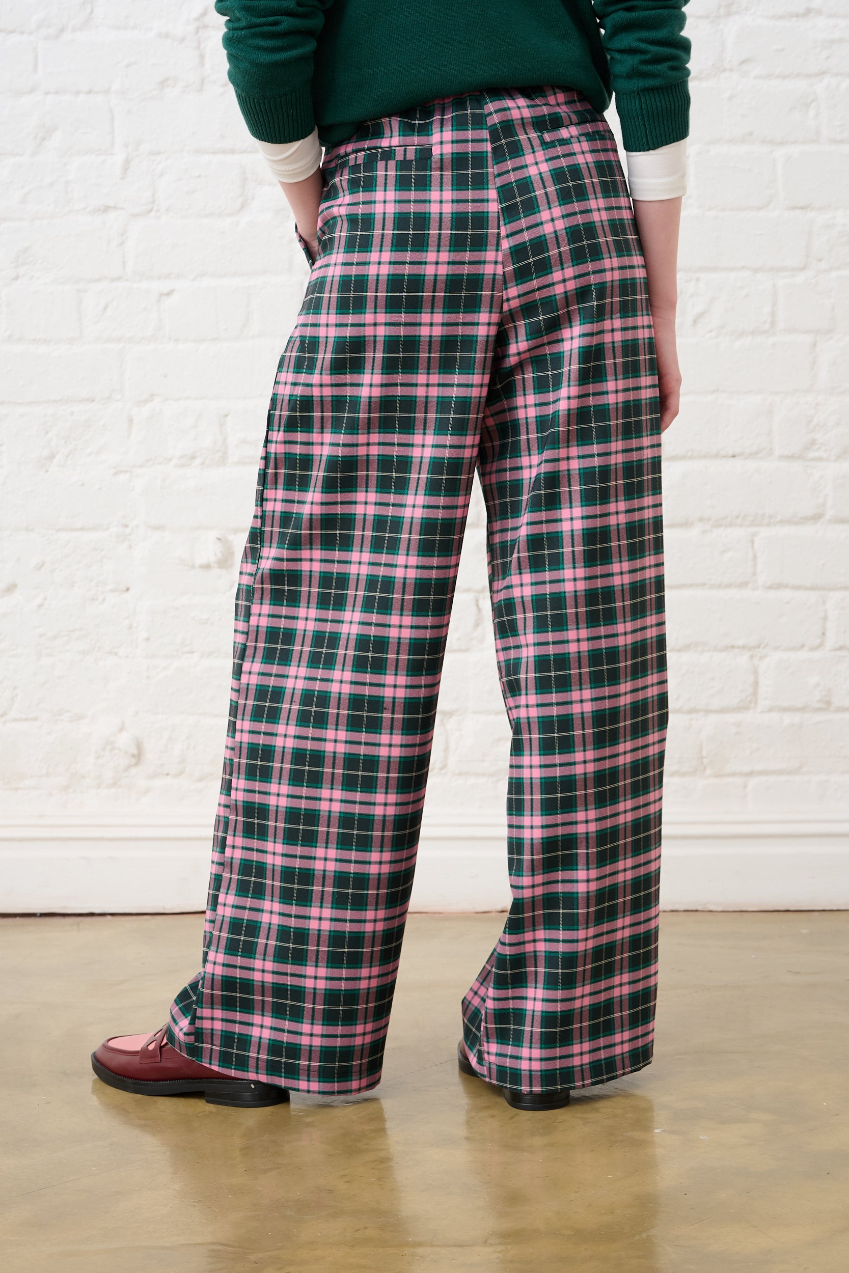 Check Straight Leg Trousers in Pink/Green