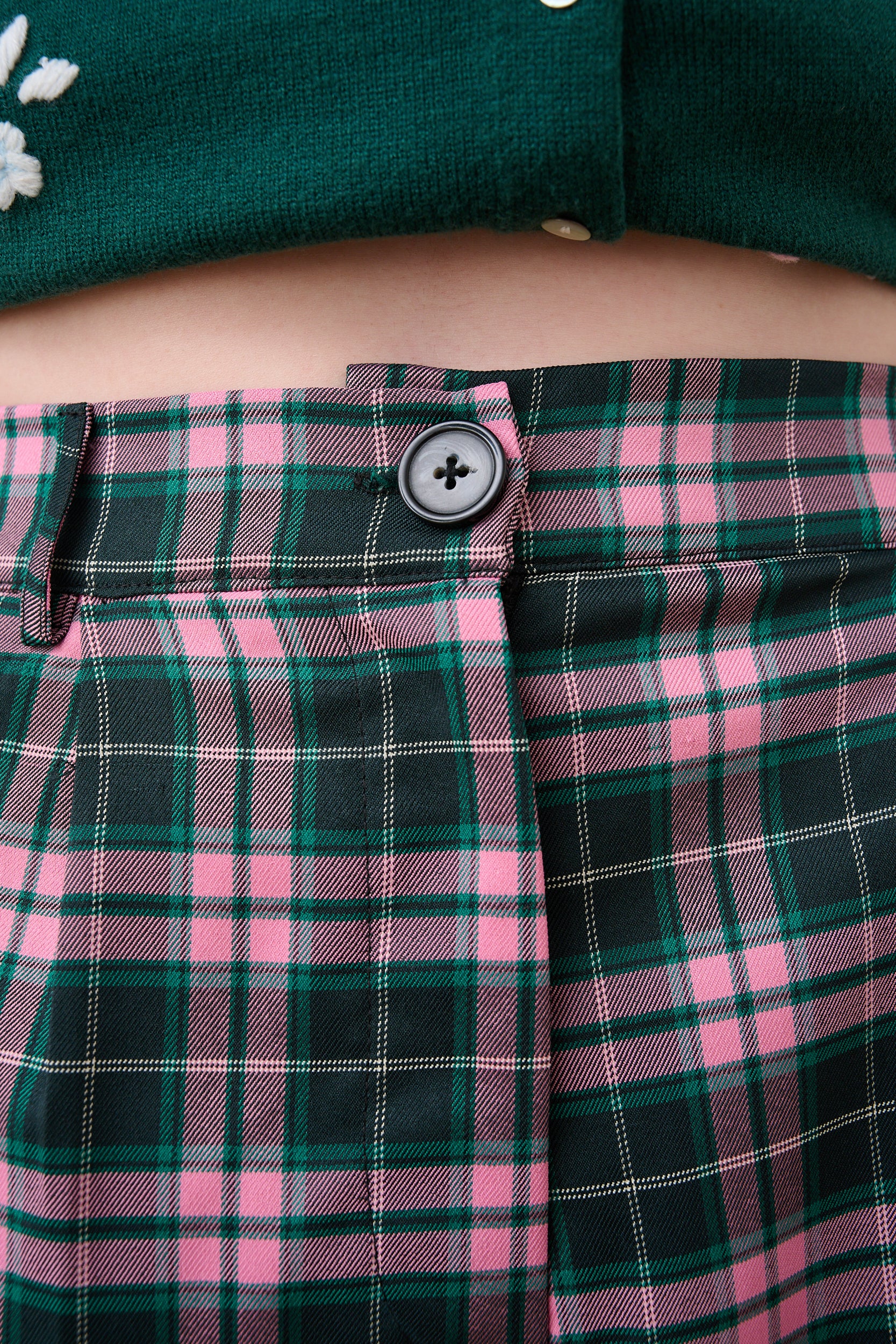 Check Straight Leg Trousers in Pink/Green