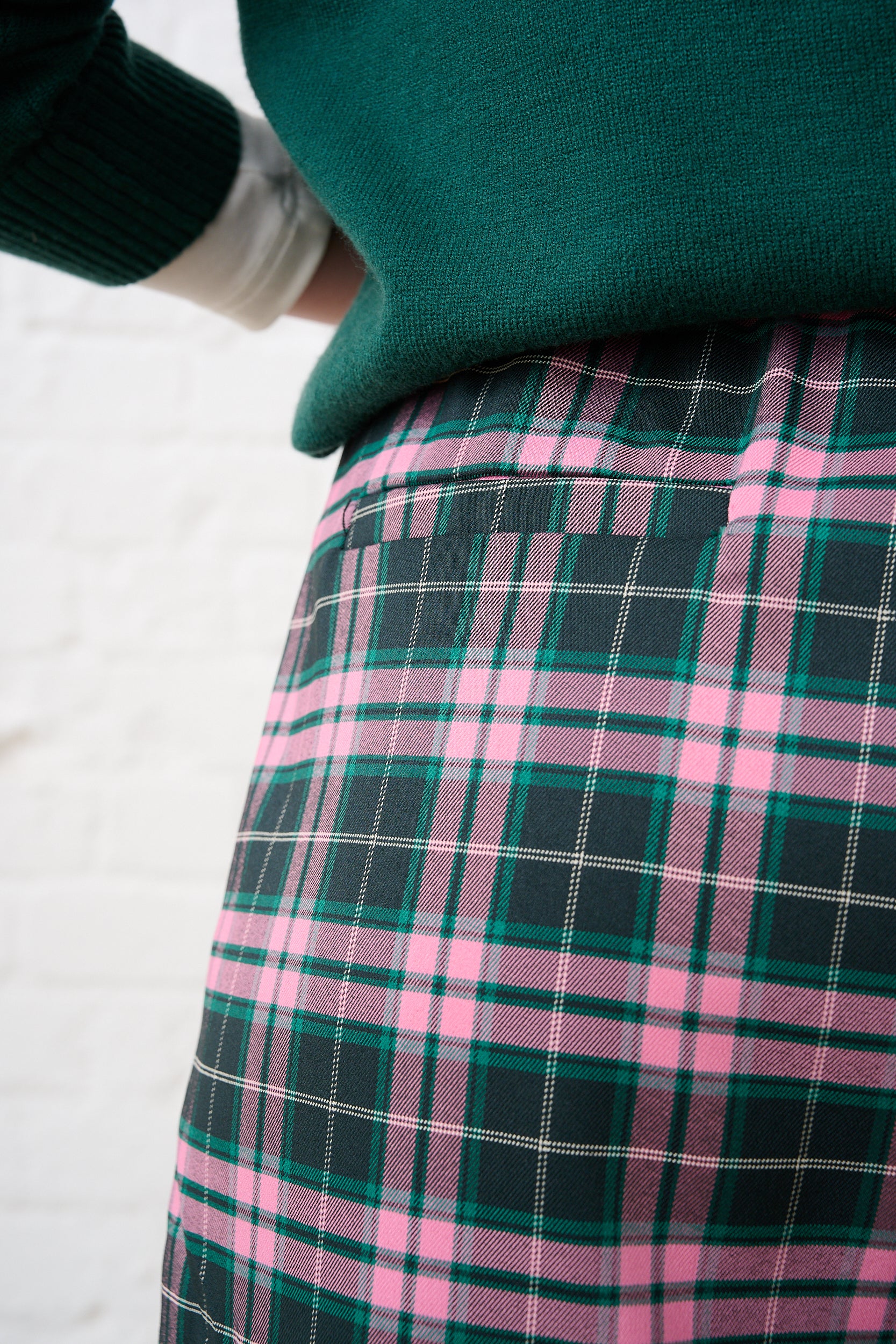 Check Straight Leg Trousers in Pink/Green