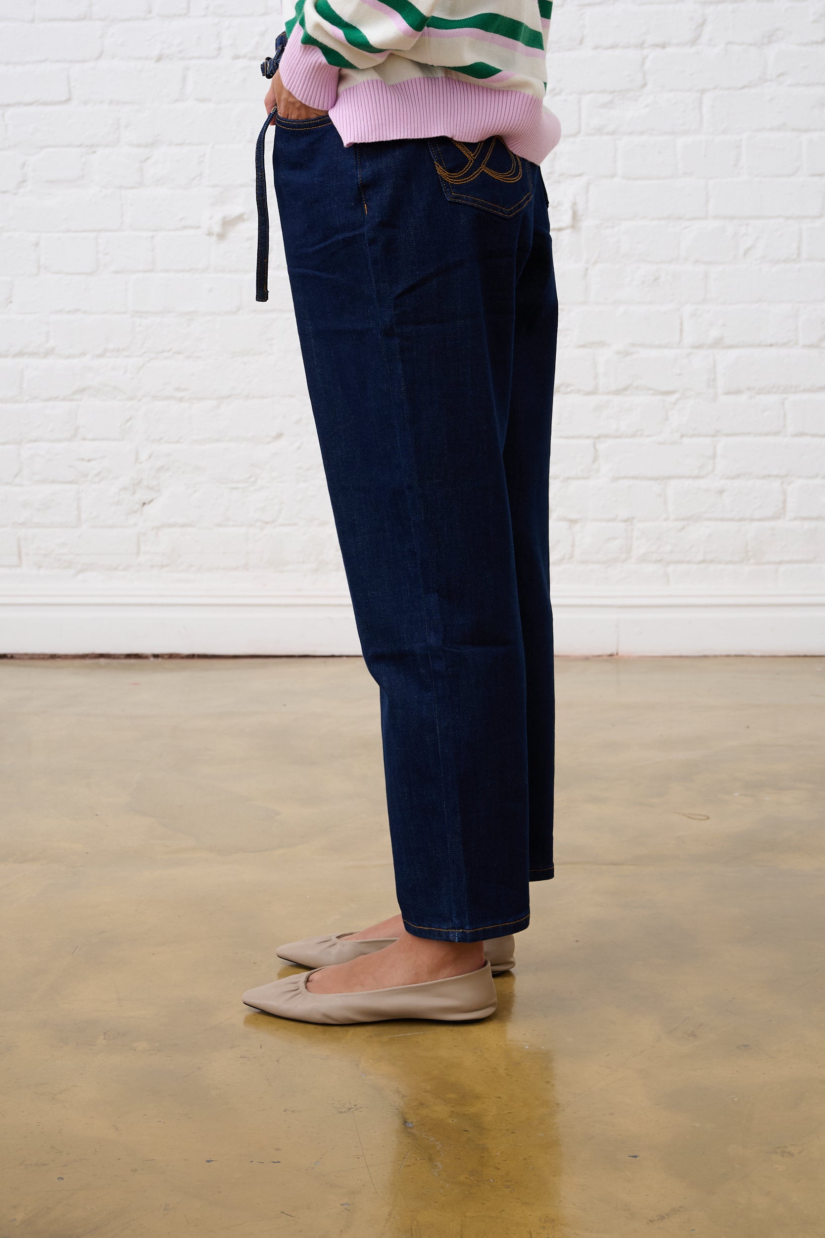 Belted Mom Jeans in Dark Wash