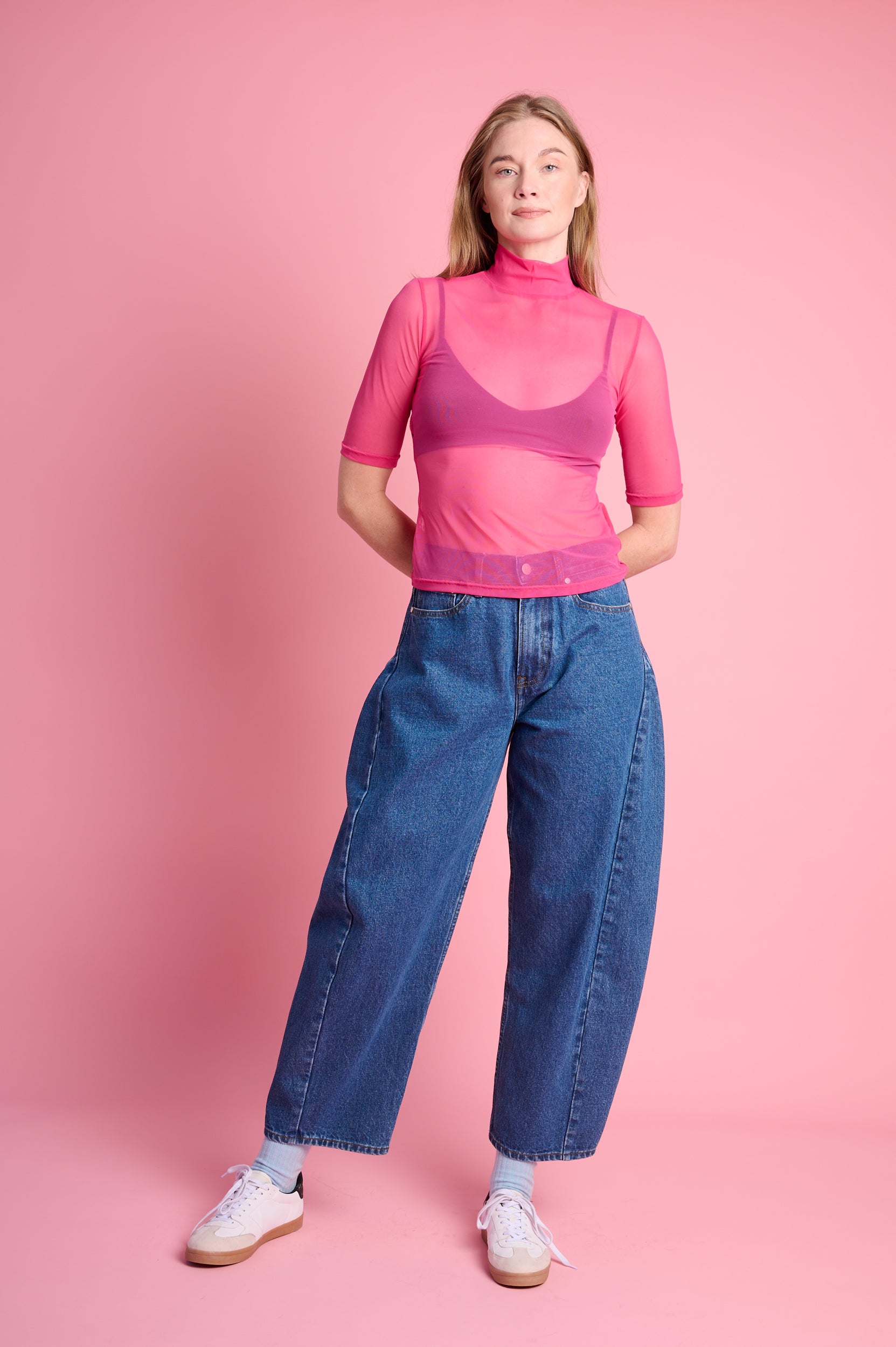 Polo Mesh Three Quarter Sleeve in Pink