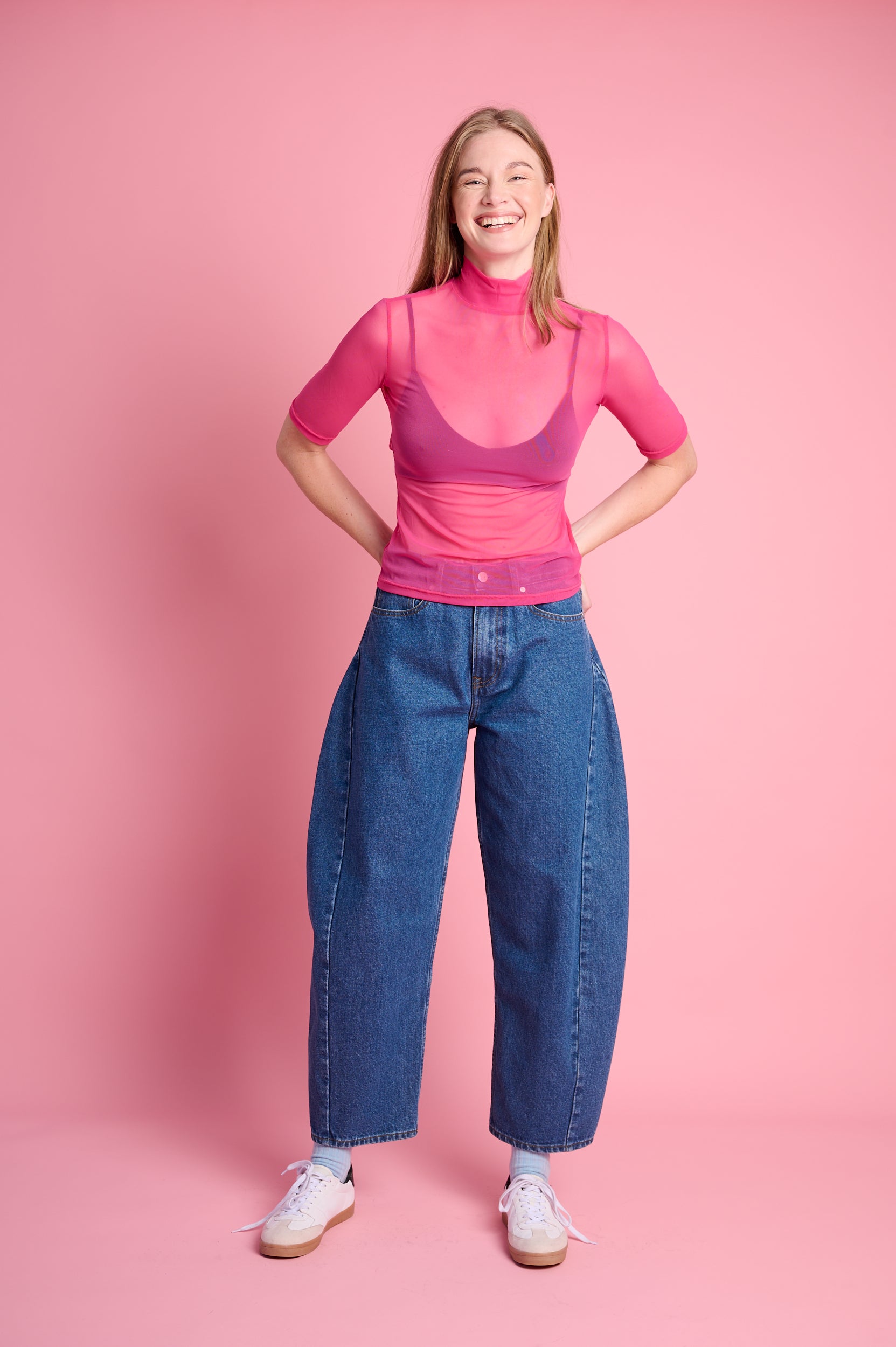 Polo Mesh Three Quarter Sleeve in Pink