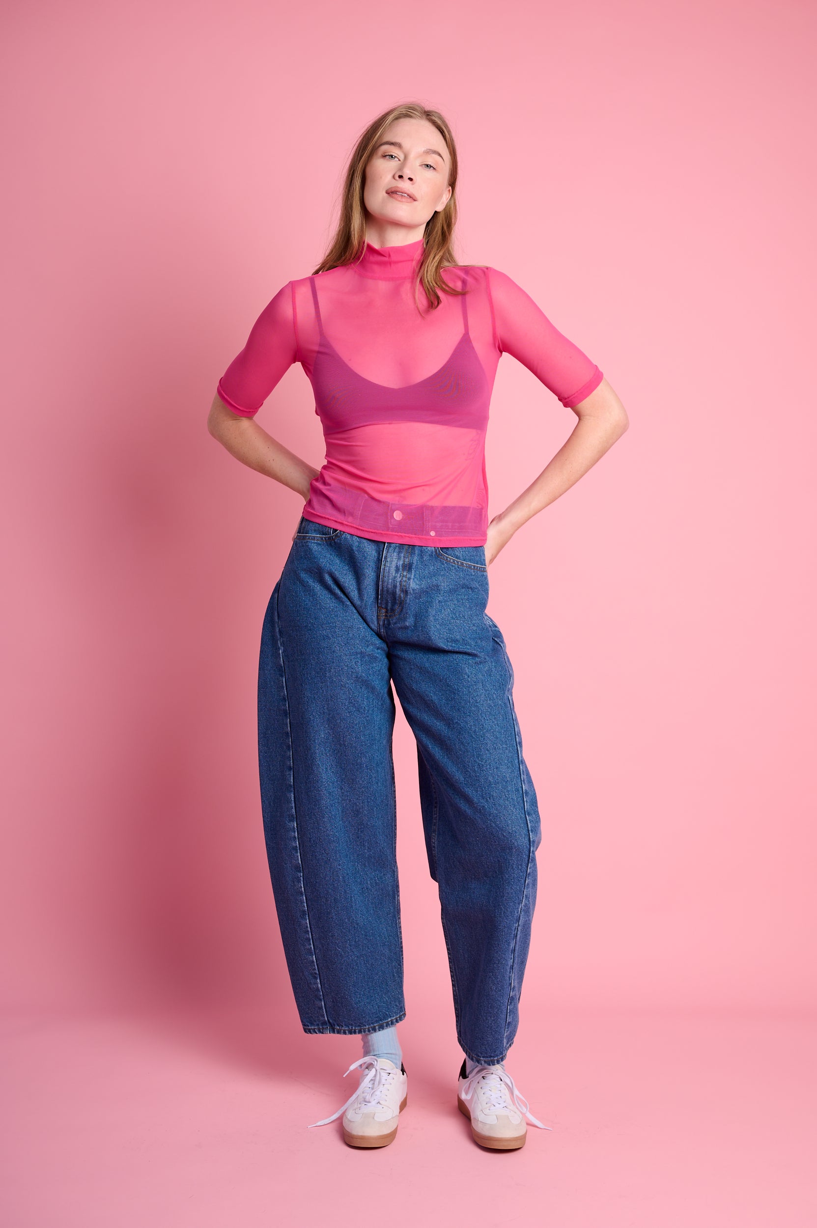 Polo Mesh Three Quarter Sleeve in Pink