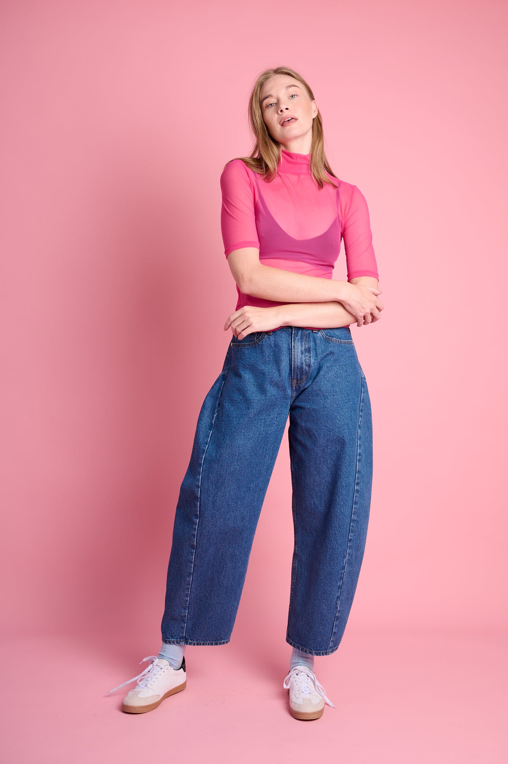 Polo Mesh Three Quarter Sleeve in Pink