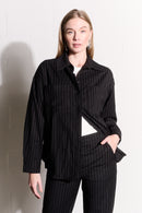 Suiting Shacket in Black Pinstripe