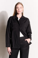Suiting Shacket in Black Pinstripe