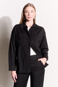 Suiting Shacket in Black Pinstripe