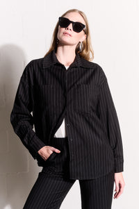 Suiting Shacket in Black Pinstripe