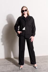 Suiting Shacket in Black Pinstripe