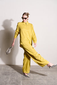 Flat Front Wide Leg Pants in Chartreuse