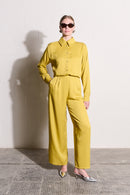 Flat Front Wide Leg Pants in Chartreuse