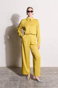 Flat Front Wide Leg Pants in Chartreuse