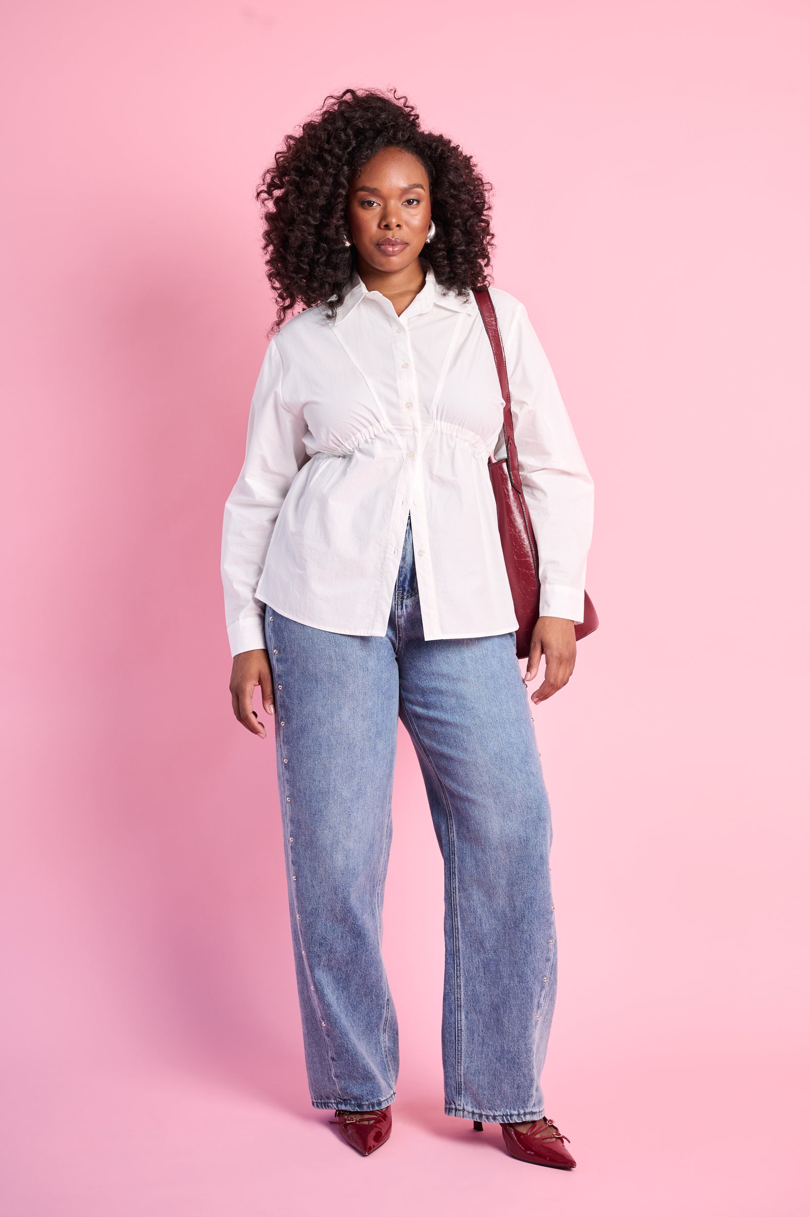 Wide Leg Jeans with Studs in Medium Blue