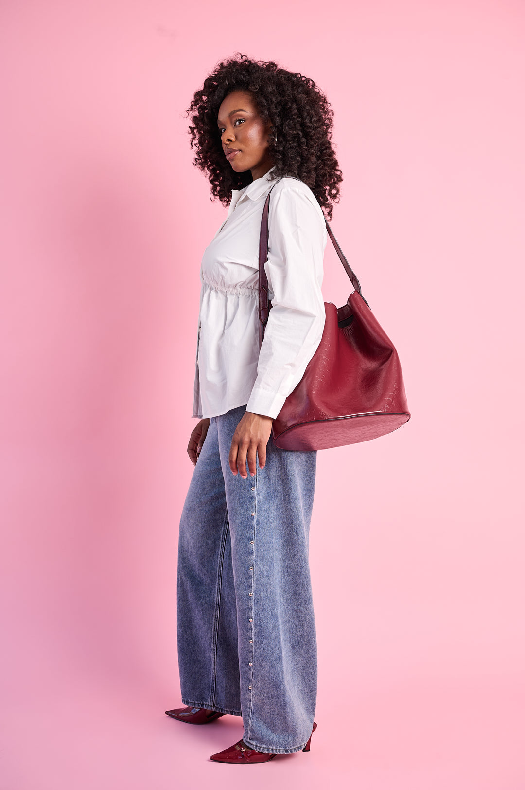 Ruched Empire Cotton Shirt in Milk