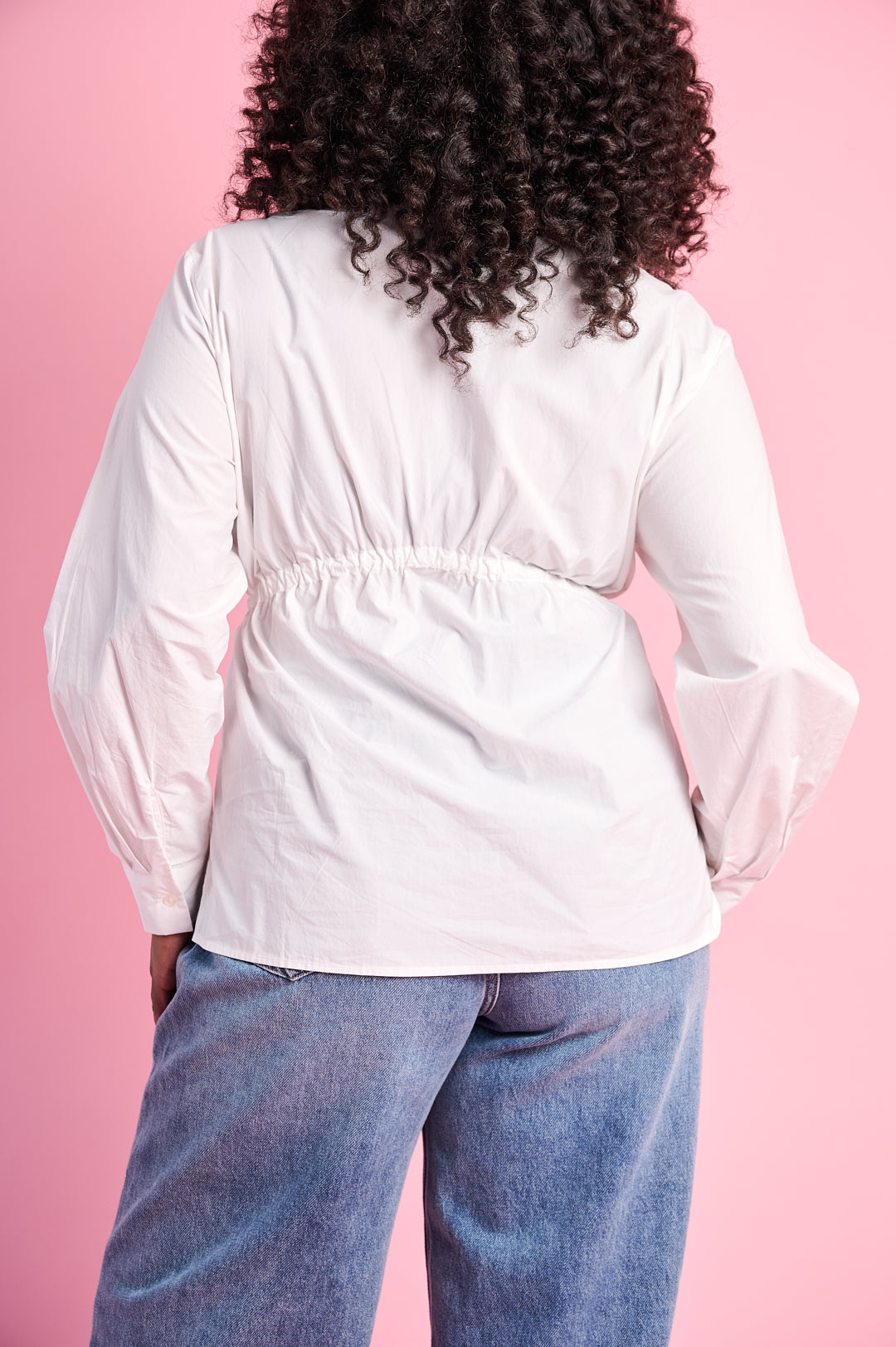 Ruched Empire Cotton Shirt in Milk
