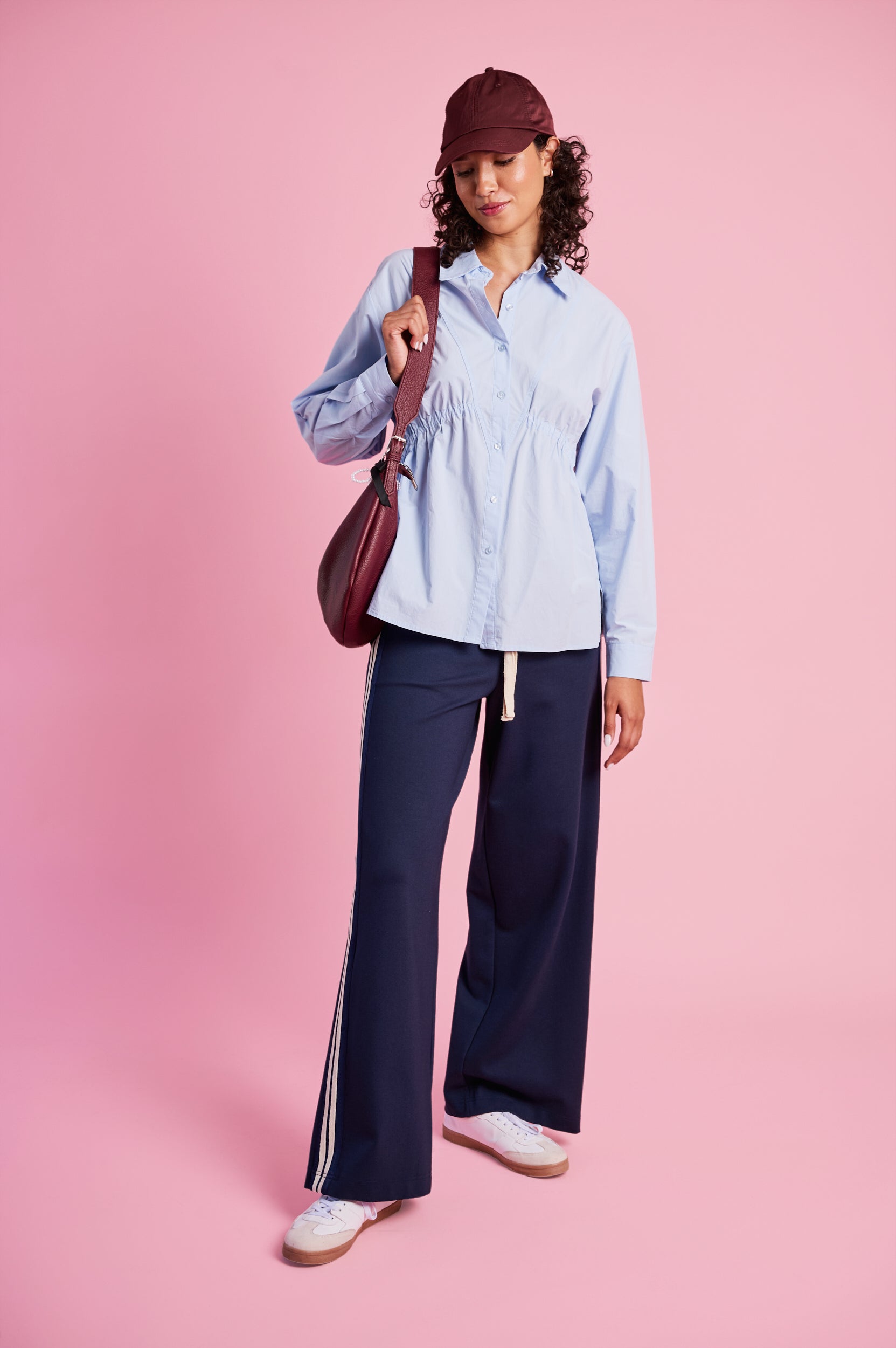 Ponti Pant with Contrast Rib in Ink/Milk