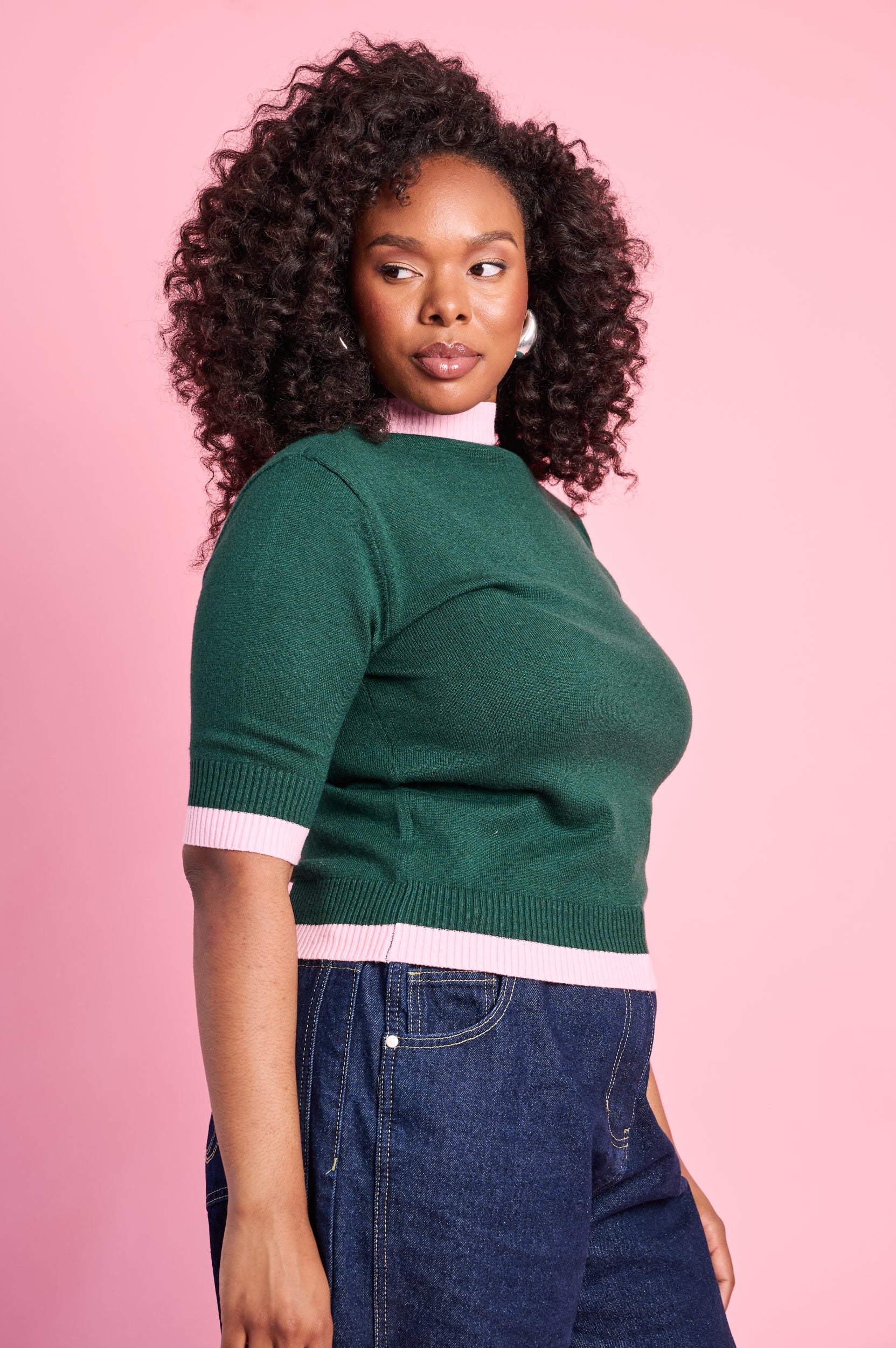 Ballerina Lightweight Knitwear in Emerald/Pink