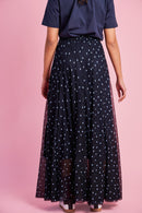 Panelled Lined Mesh Skirt in Blue Spot