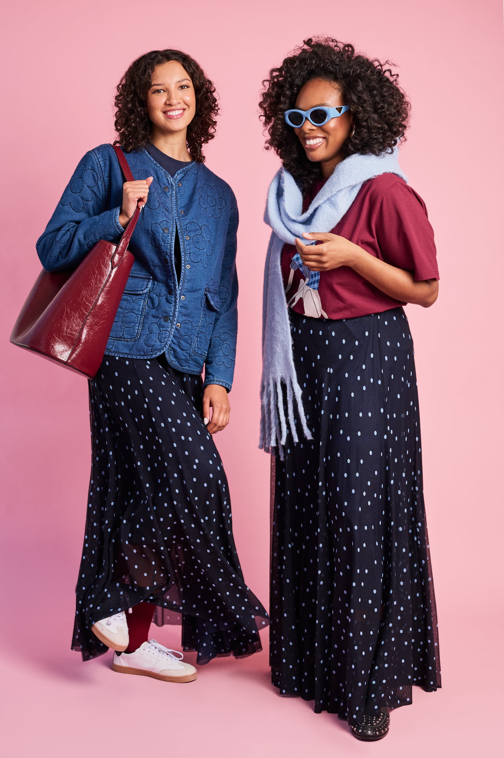 Panelled Lined Mesh Skirt in Blue Spot