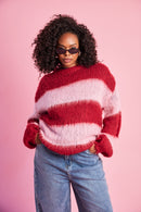 Fluffy Stripe Jumper in Burgundy Pink