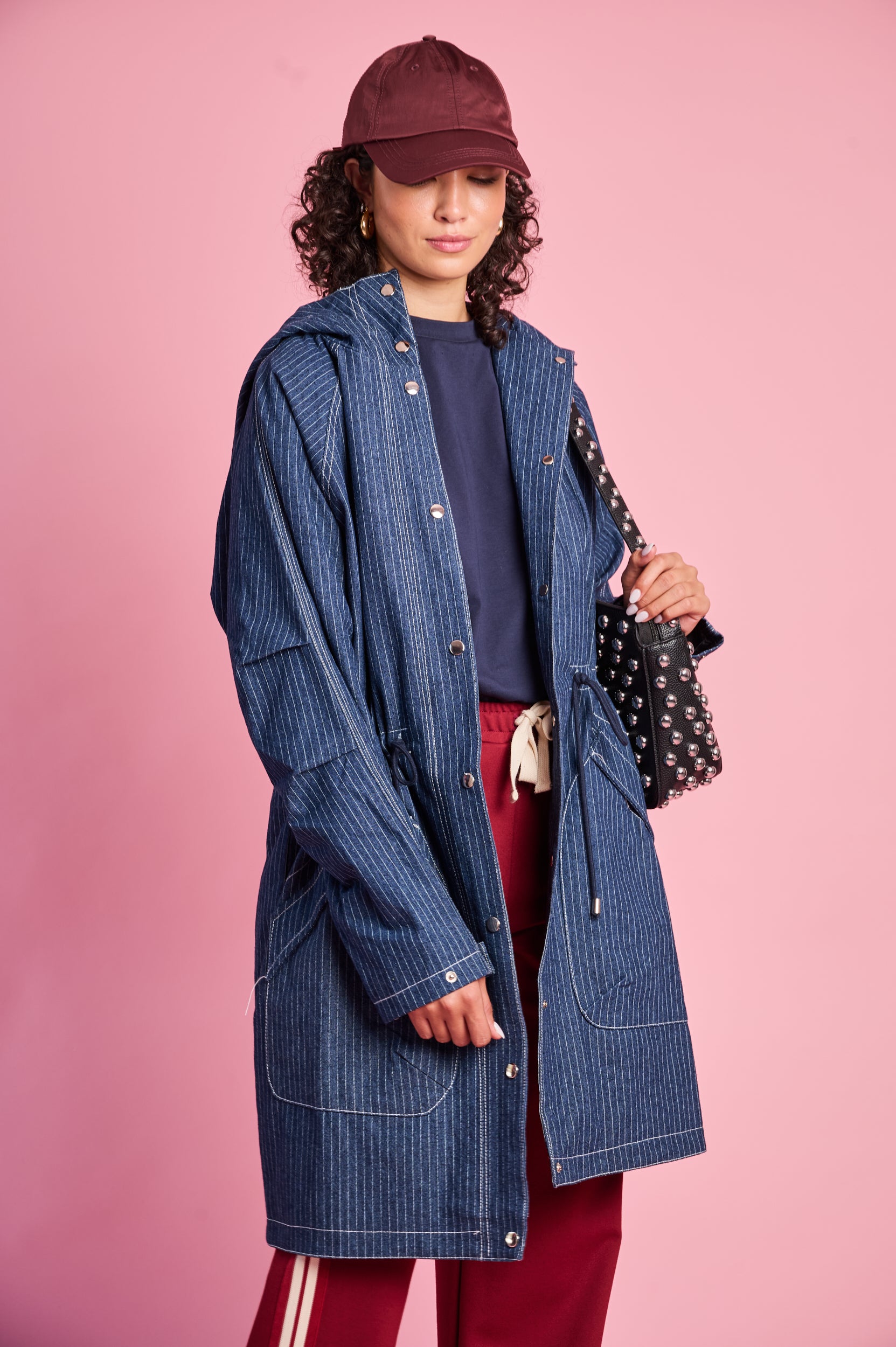 Denim Parka in Pin Stripe