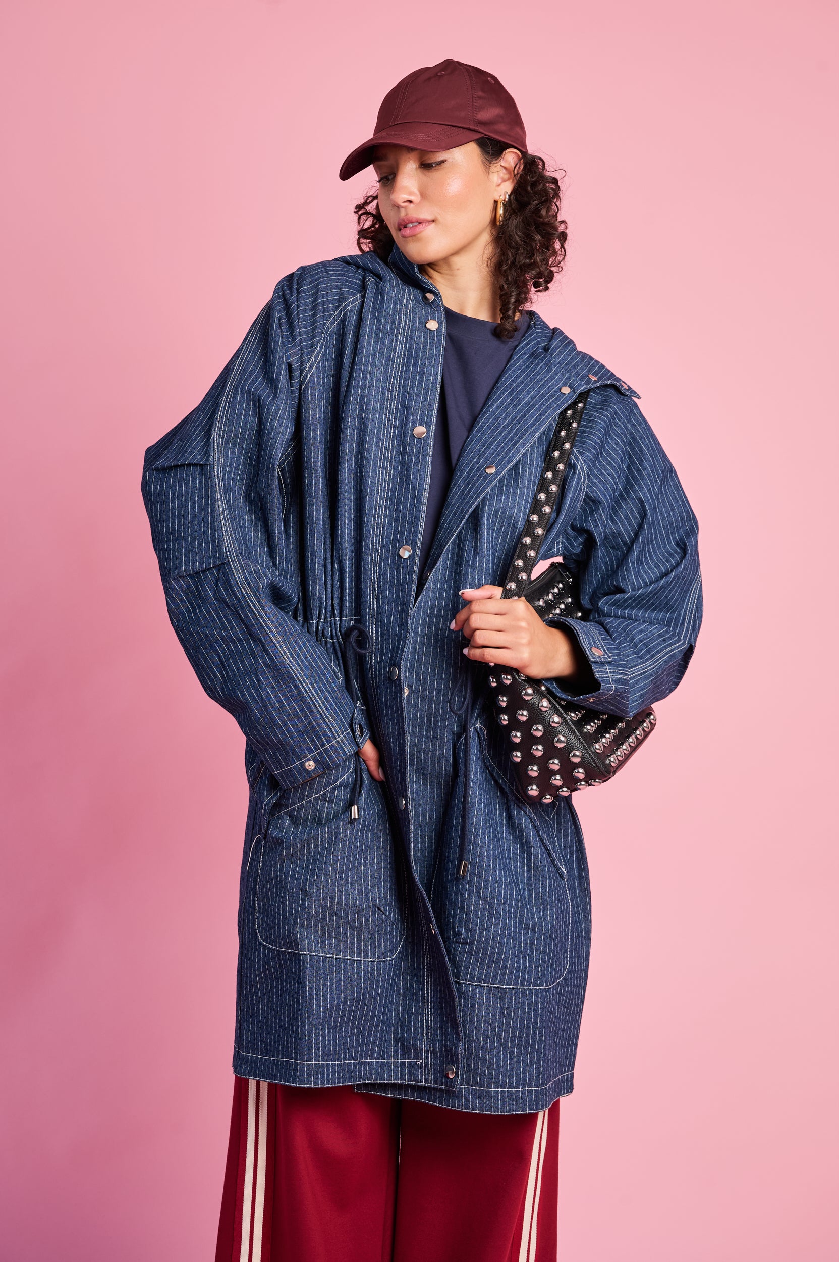 Denim Parka in Pin Stripe