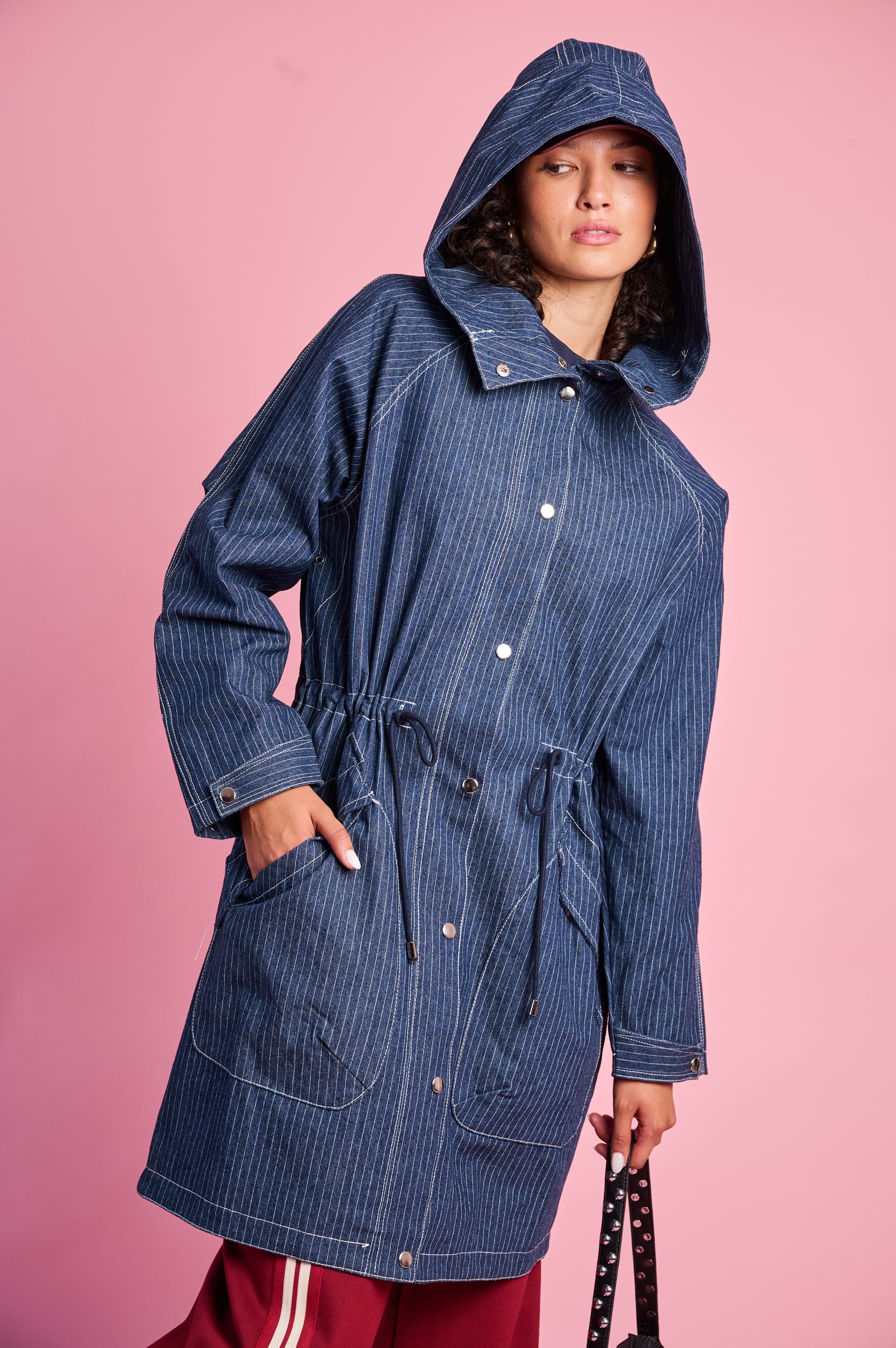 Denim Parka in Pin Stripe