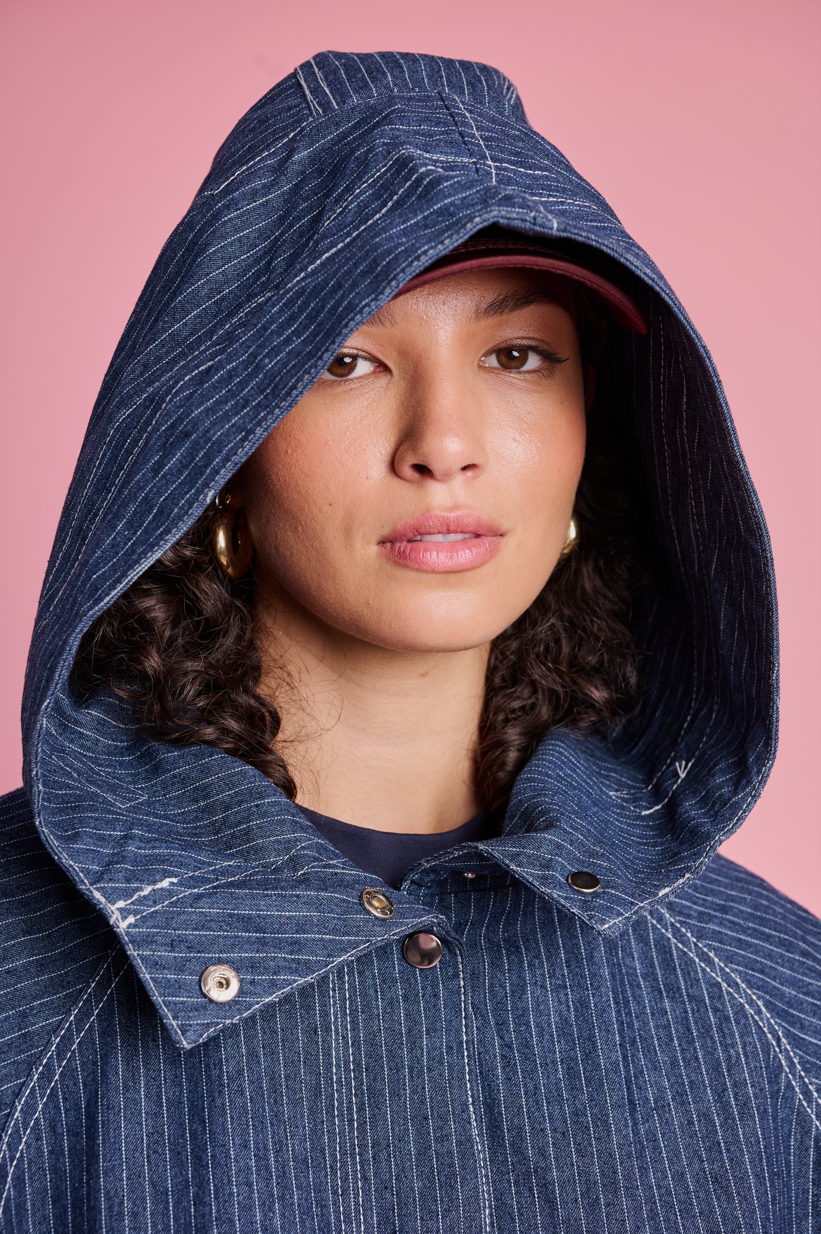 Denim Parka in Pin Stripe