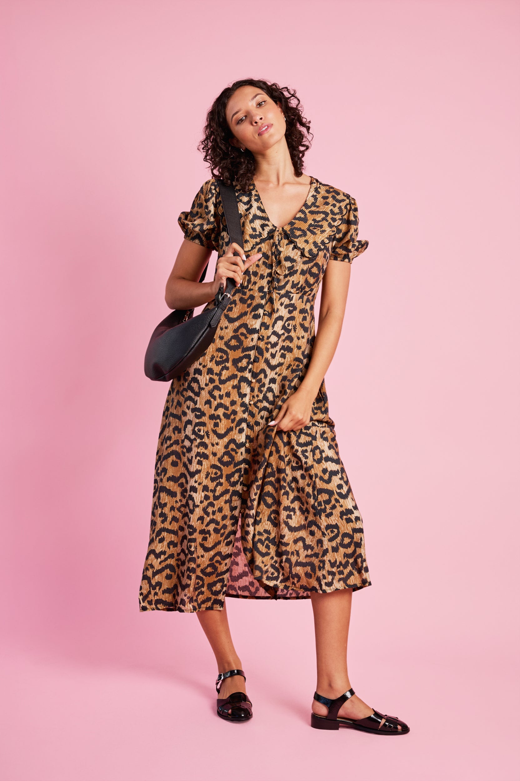 Empire Collar Dress in Animal