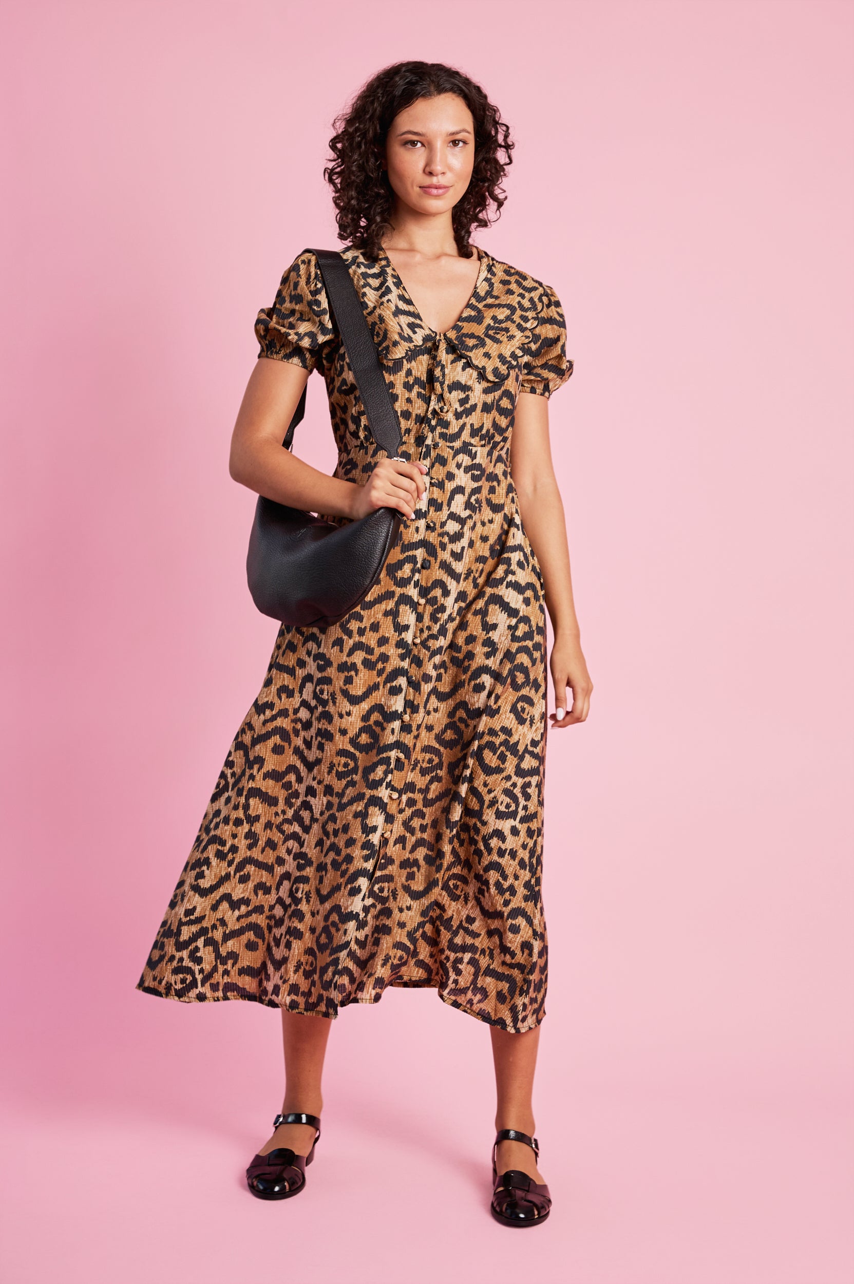 Empire Collar Dress in Animal