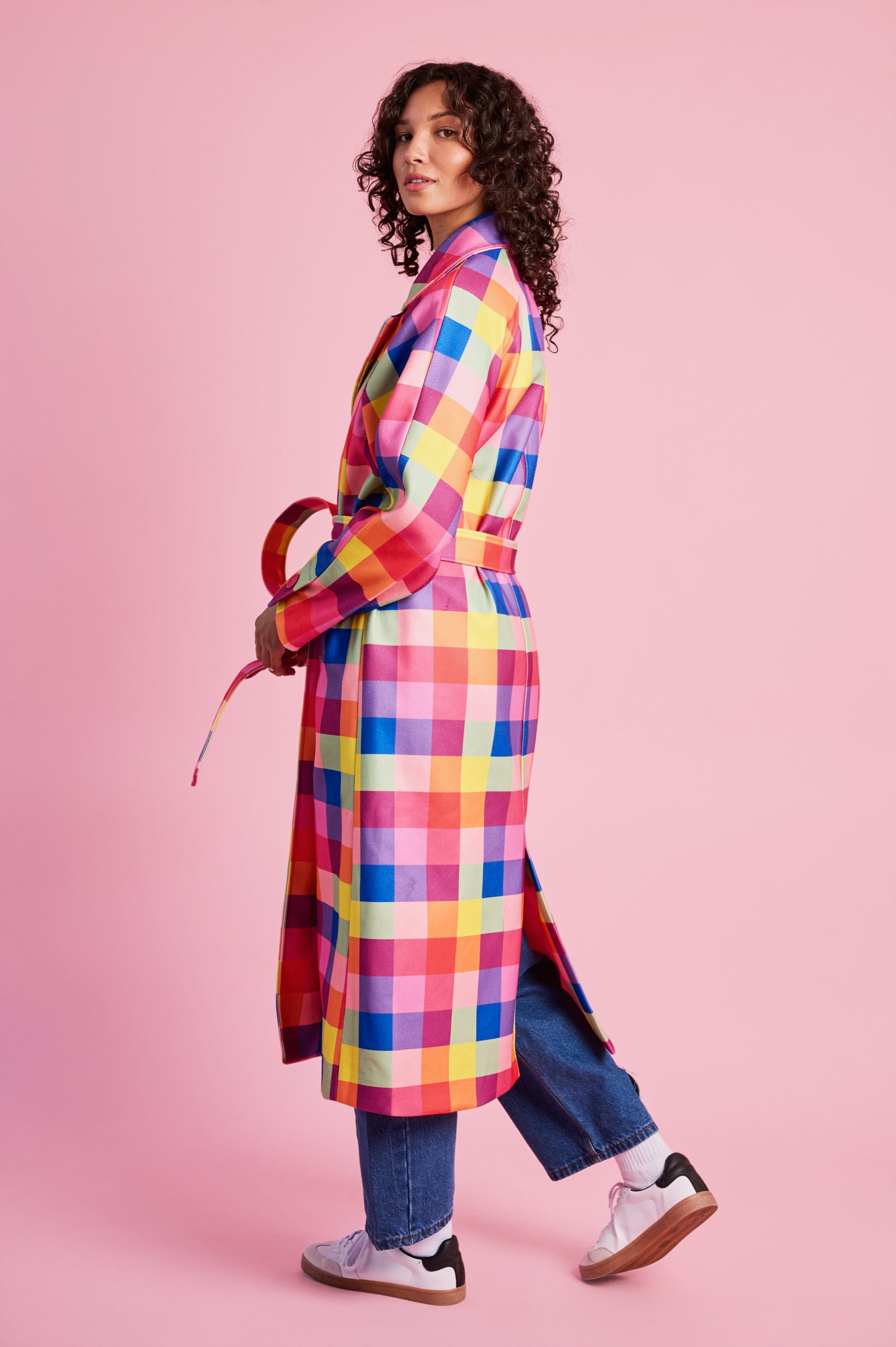 Melton Coat in Bright Check
