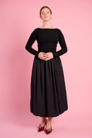 Long Sleeve Combo Dress in Black