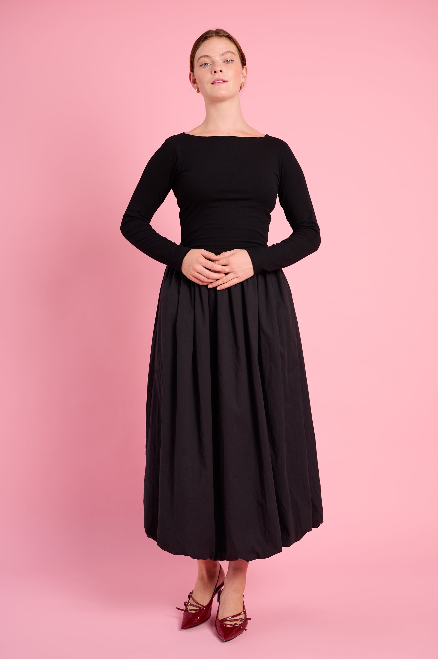 Long Sleeve Combo Dress in Black