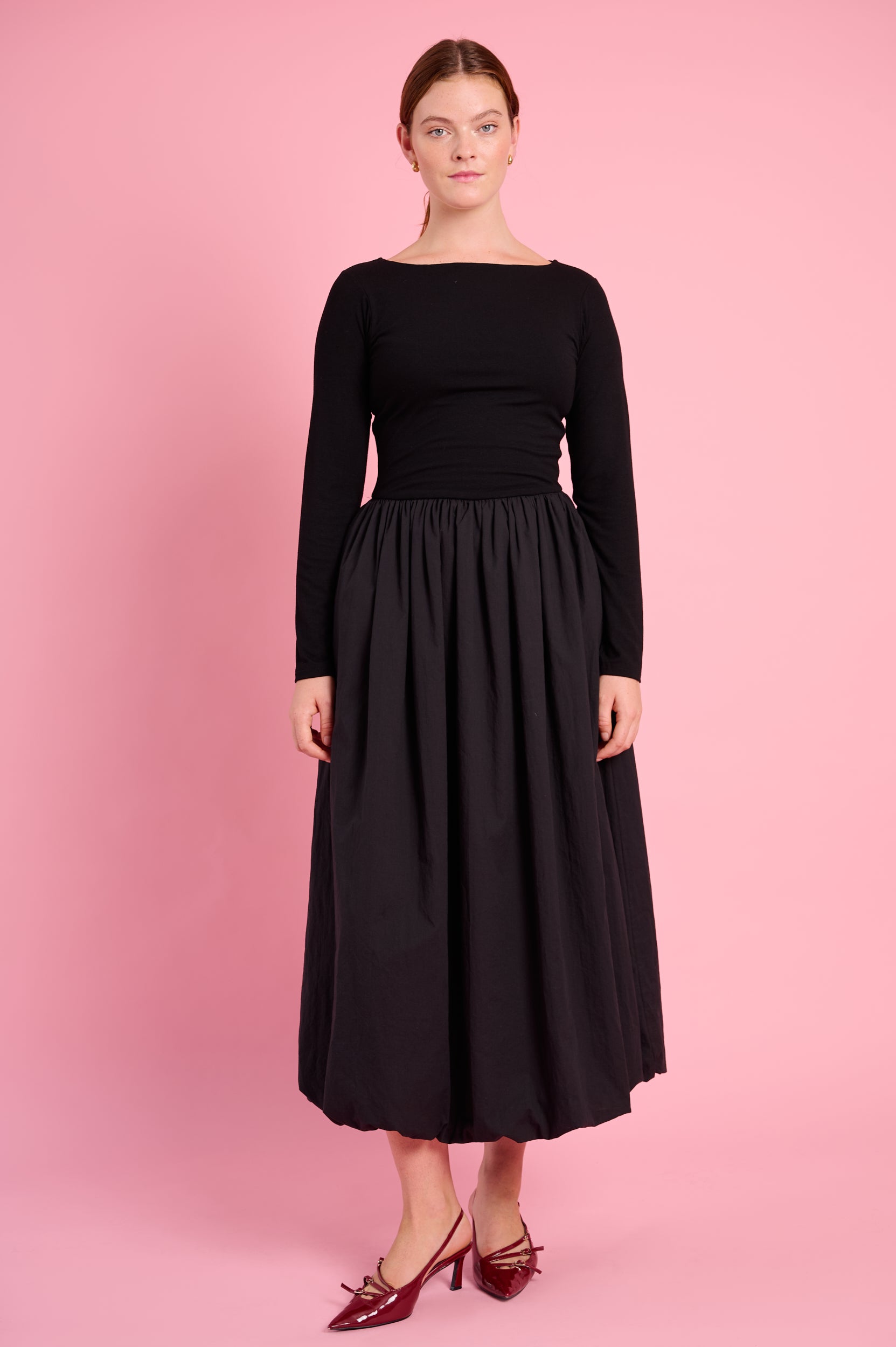 Long Sleeve Combo Dress in Black