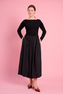 Long Sleeve Combo Dress in Black