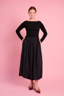 Long Sleeve Combo Dress in Black