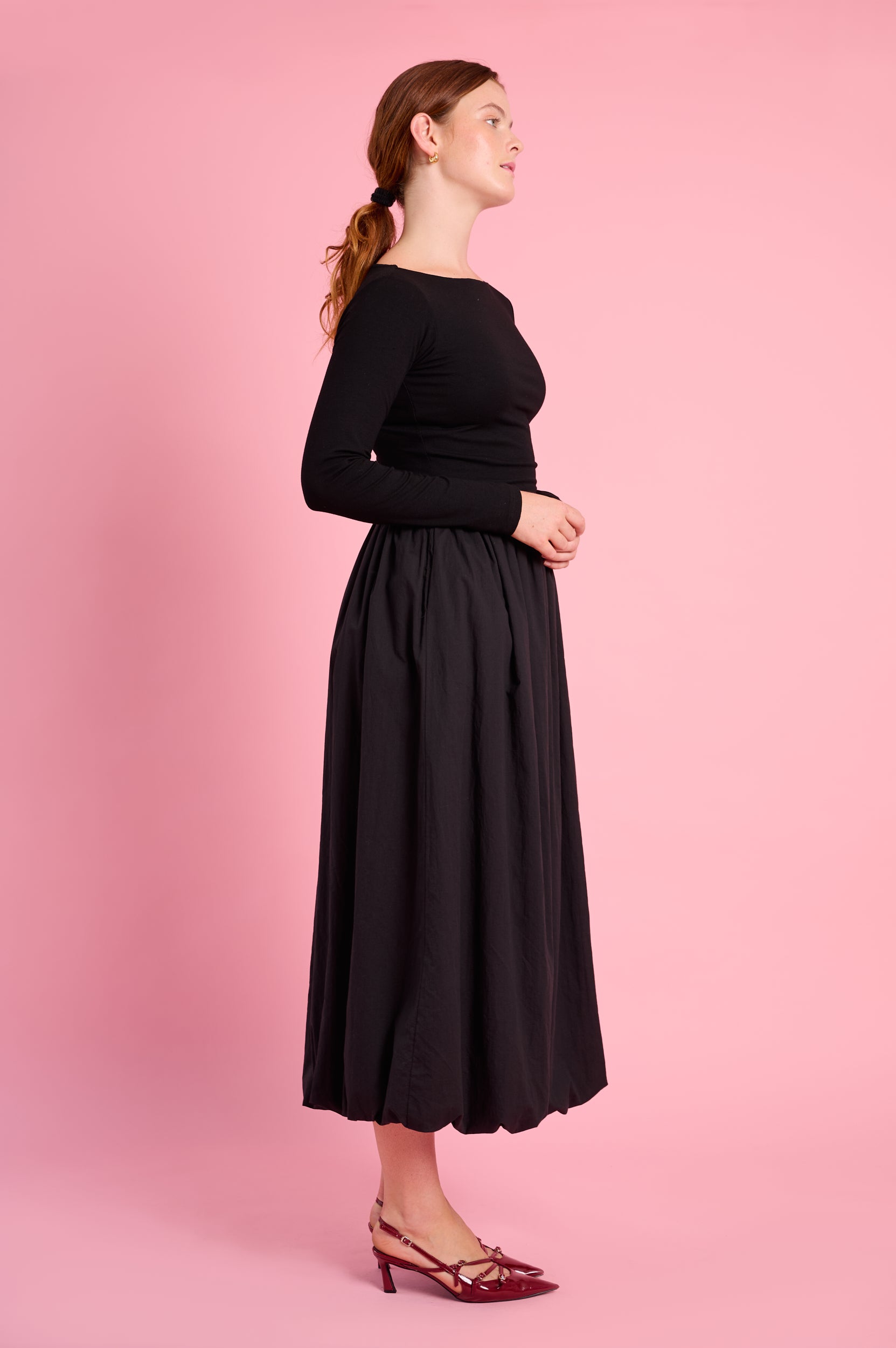 Long Sleeve Combo Dress in Black