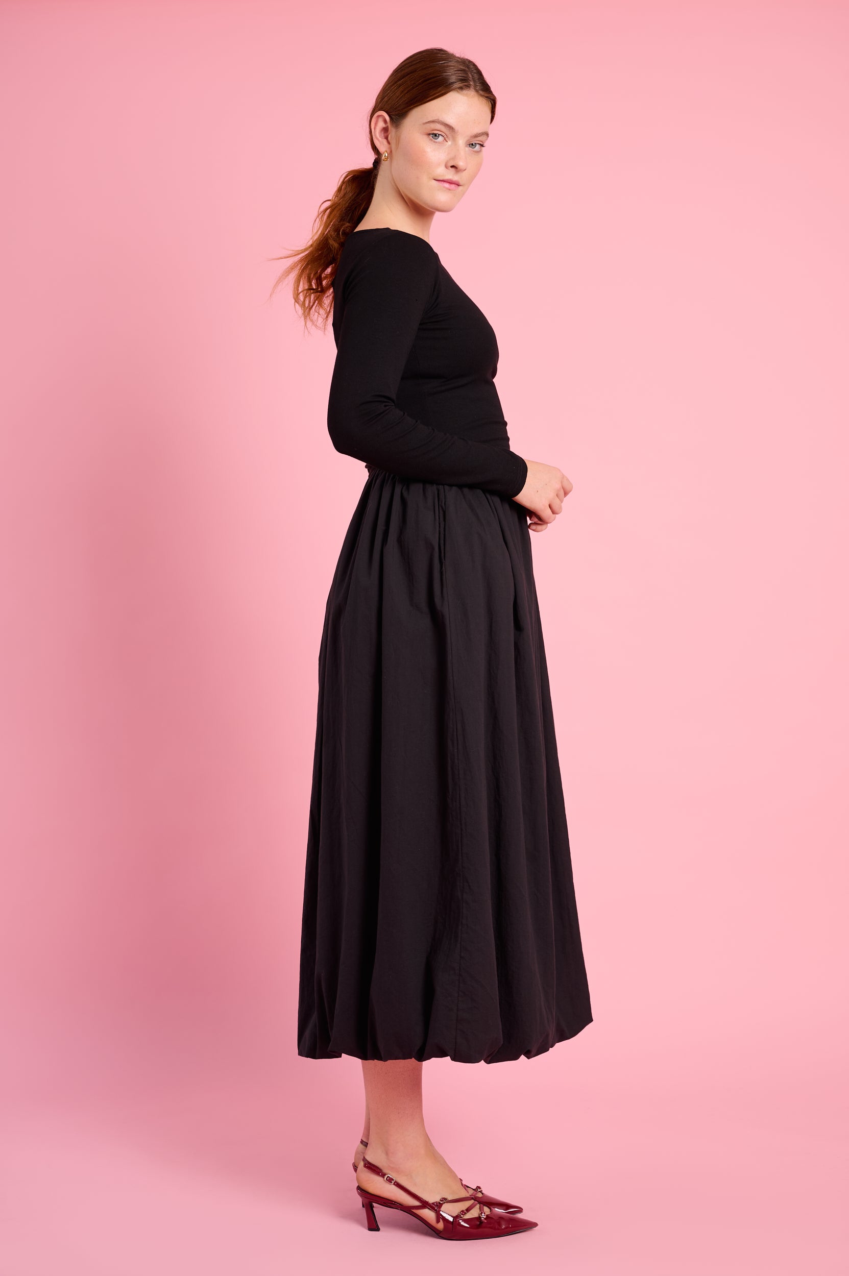 Long Sleeve Combo Dress in Black