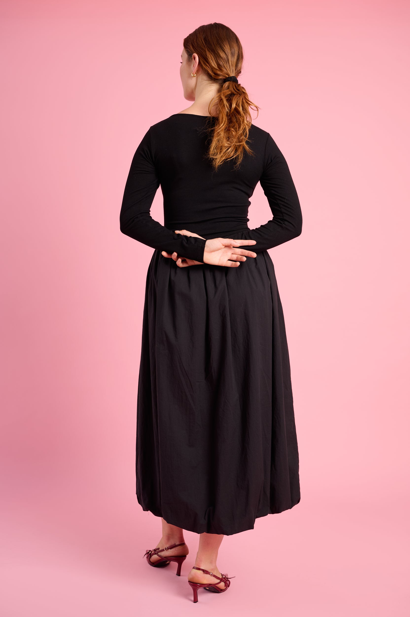 Long Sleeve Combo Dress in Black