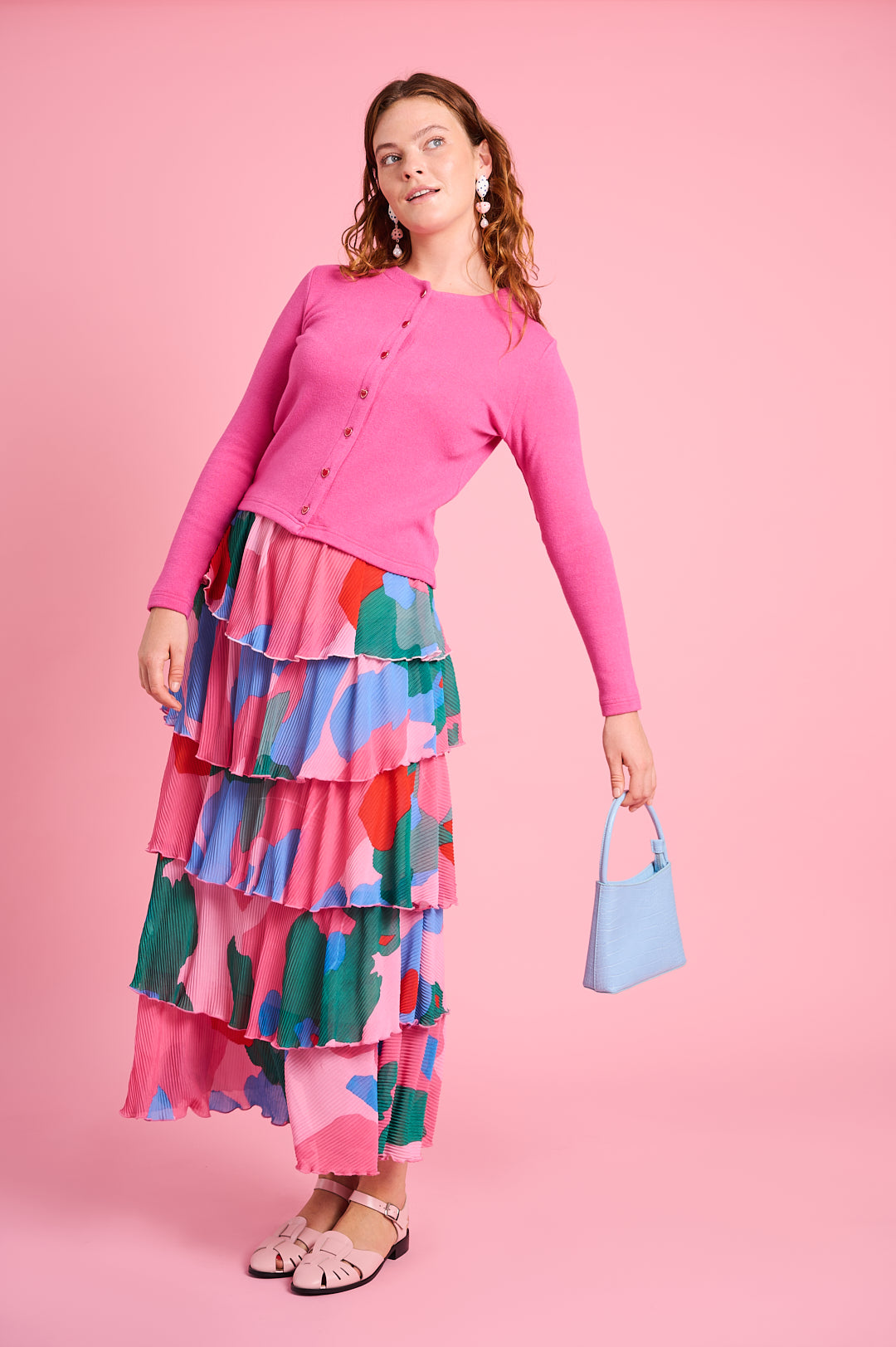 Elasticated Ra Ra Maxi Skirt in Pink Mosaic