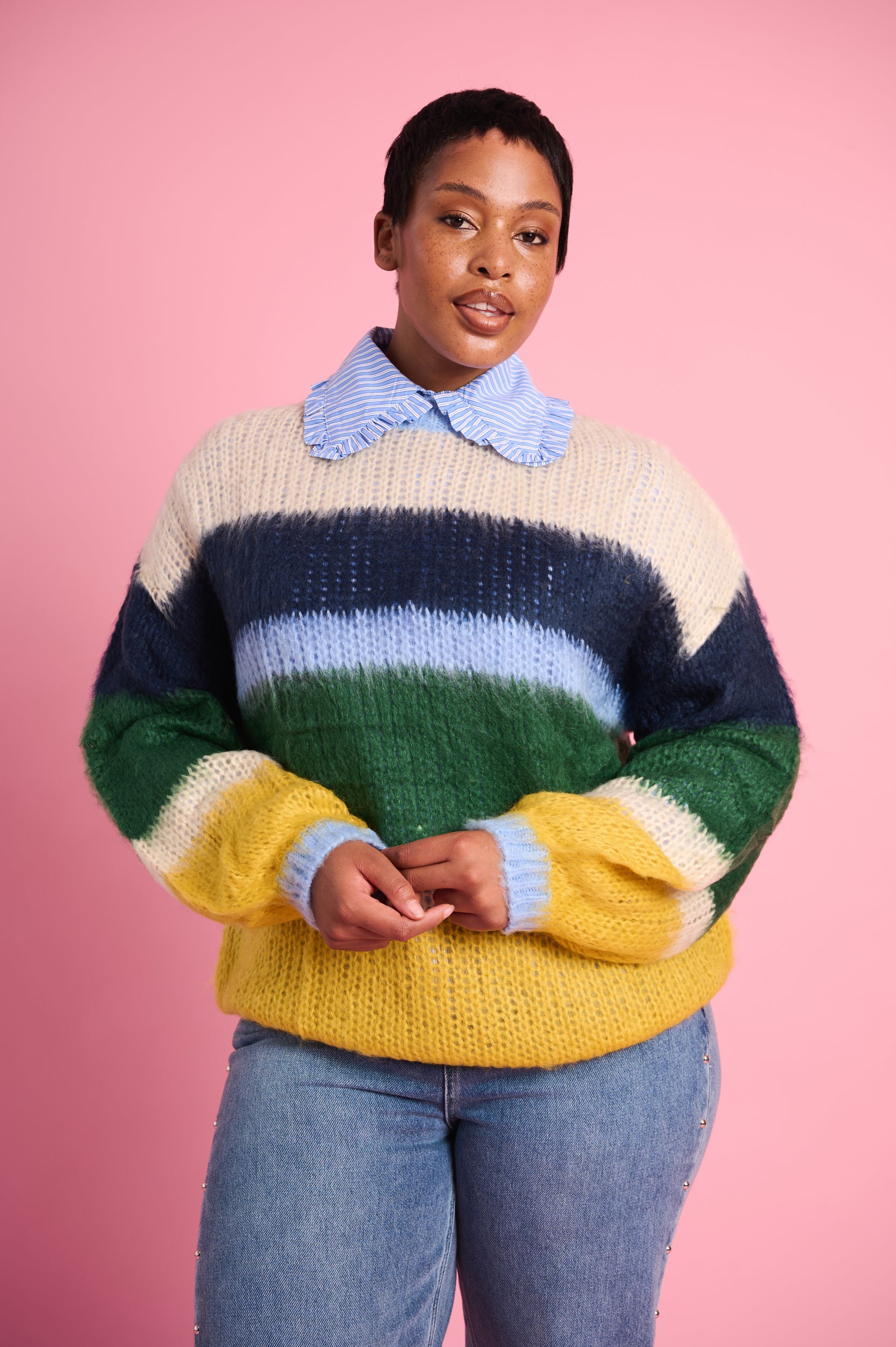Fluffy Stripe Jumper in Multi Stripe
