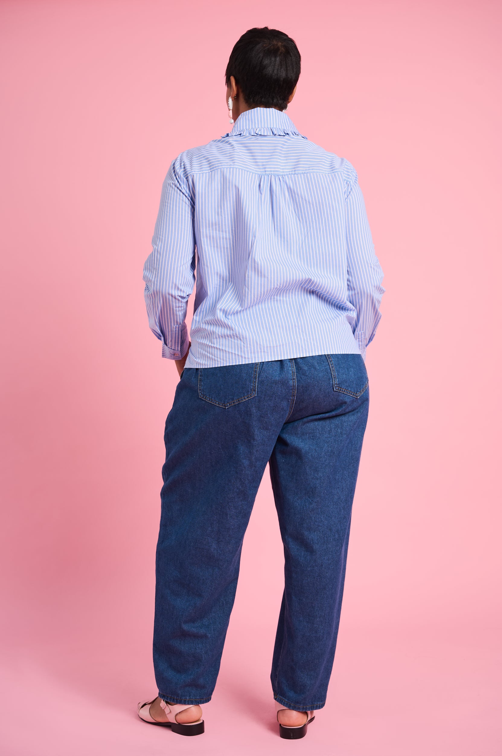 Peter Pan Collar Shirt in Blue Stripe