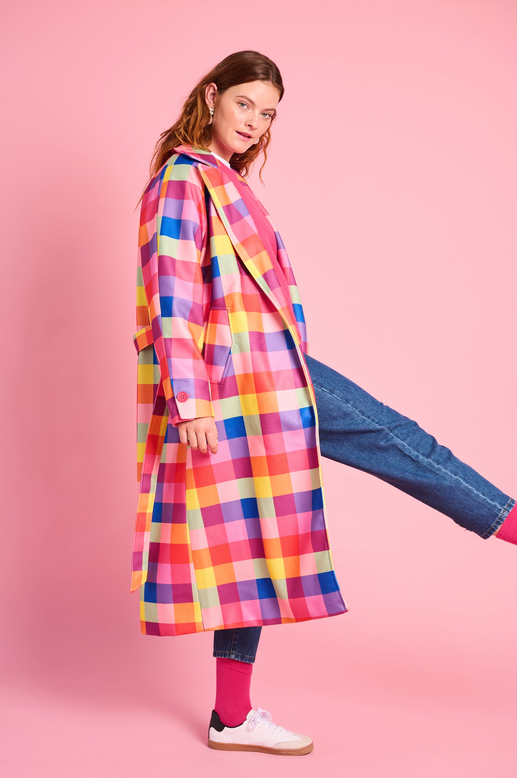 Melton Coat in Bright Check