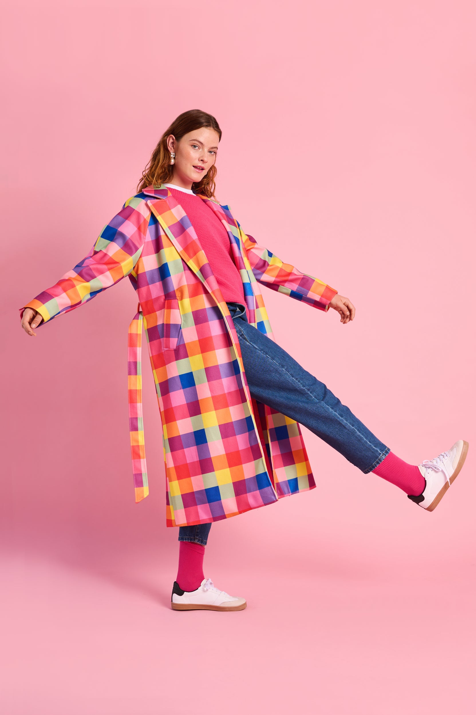 Melton Coat in Bright Check