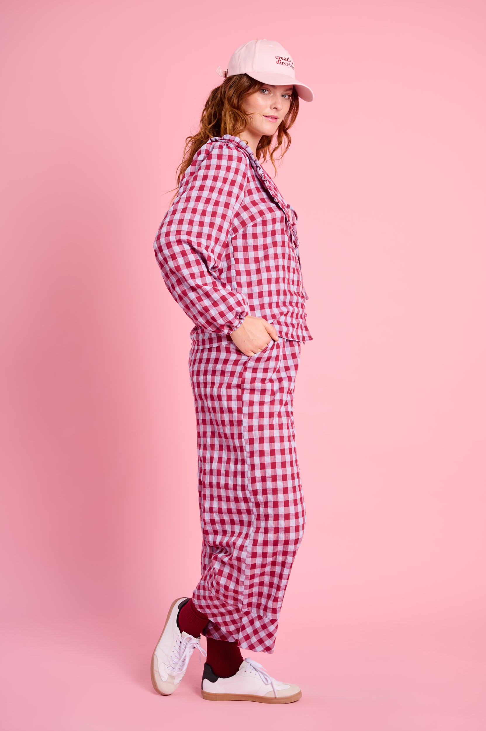 Big Collar Shirt in Burgundy/Ice Check