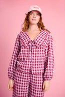 Big Collar Shirt in Burgundy/Ice Check