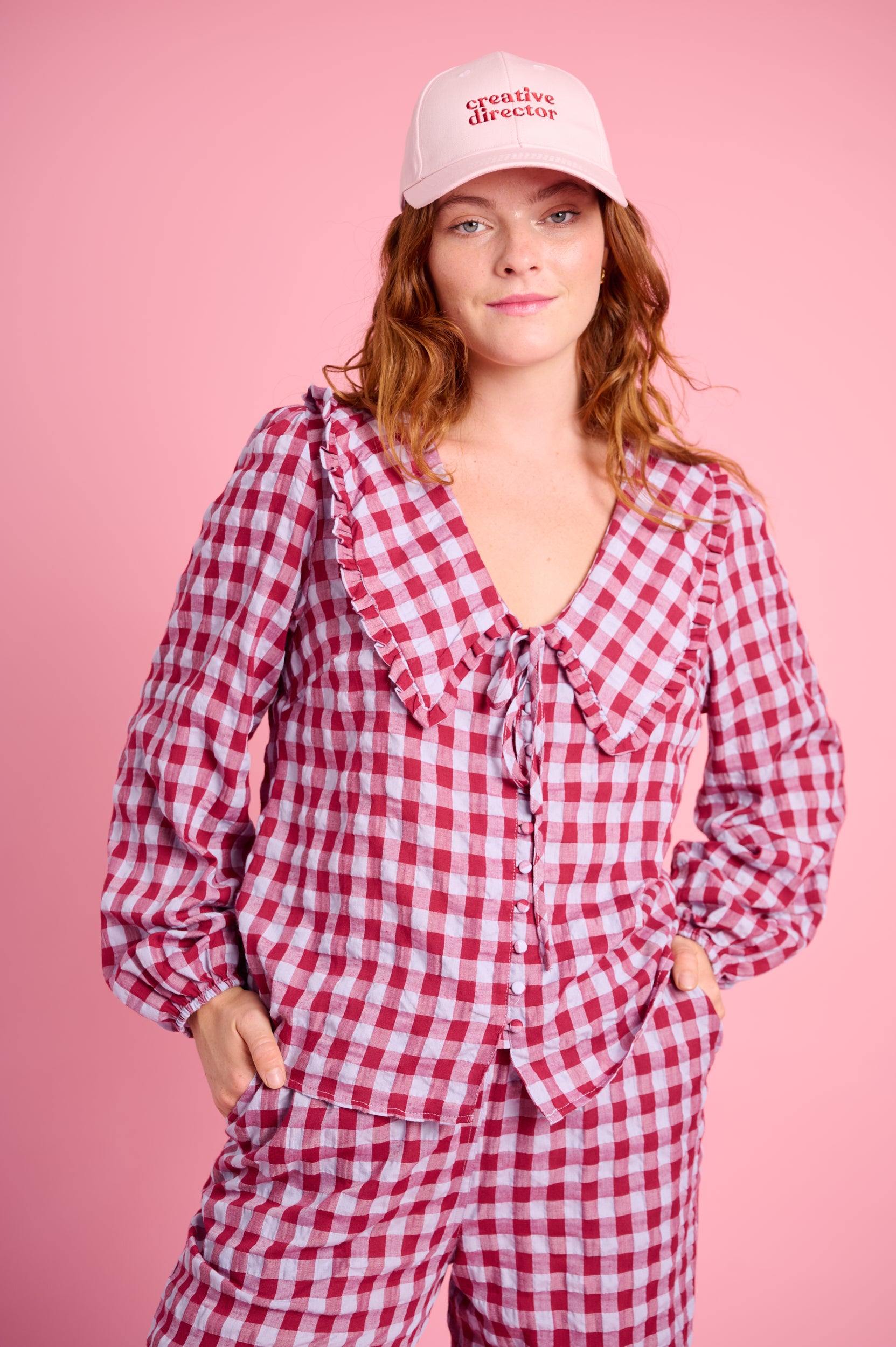 Big Collar Shirt in Burgundy/Ice Check