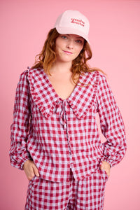 Big Collar Shirt in Burgundy/Ice Check